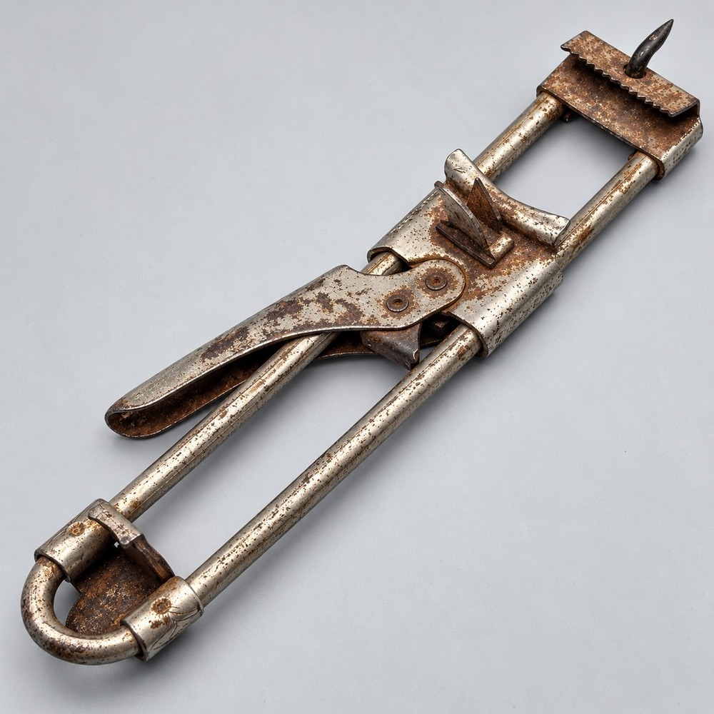 Vintage Made in USA Metal Stretching Clamp Tool Lever Ratchet Patented Rustic